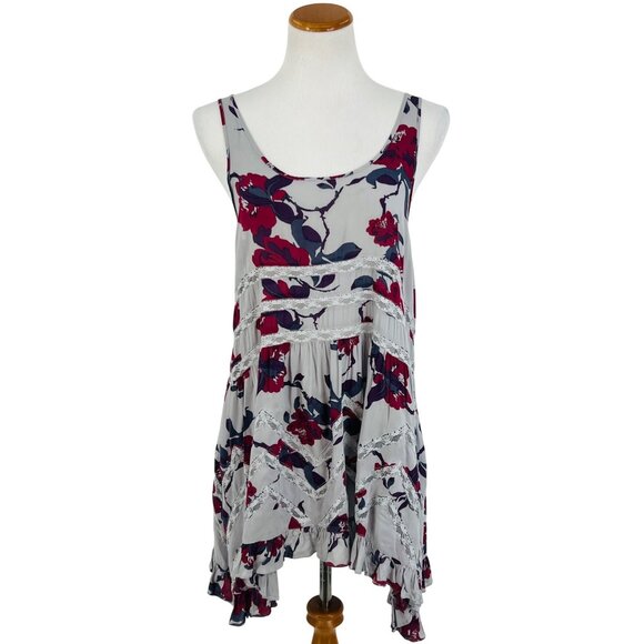 Free People Gray Floral Voile & Lace Slip Dress | Boho Grunge Fairy Cottagecore - Picture 2 of 16